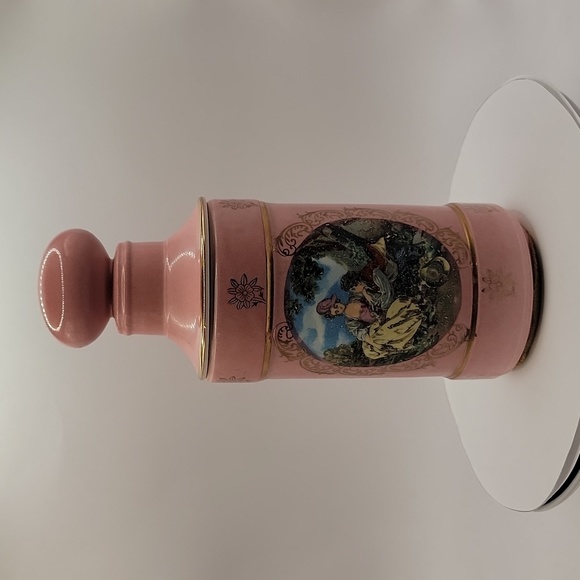 Vintage Enesco Japan Ceramic Pink w/Victorian Artwork Jar - Picture 1 of 13